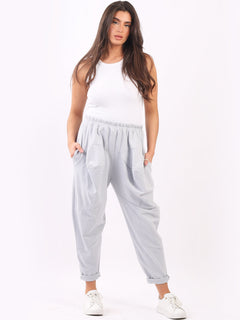 Solid Cotton Loose Comfy Pant Silver