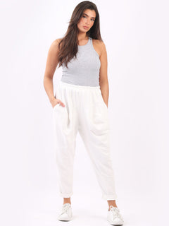 Solid Cotton Loose Comfy Pant White