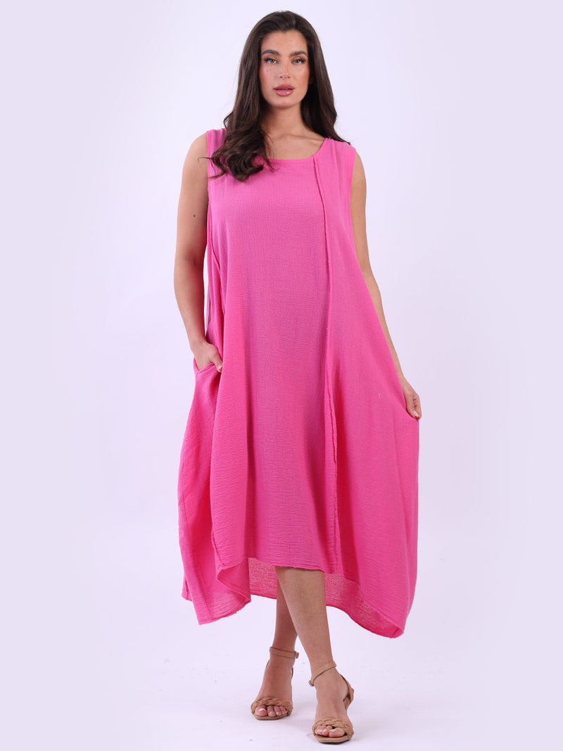 Oversized Plain Cotton Dress Fuchsia