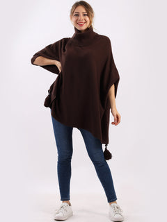 Plain Batwing Tessels Poncho Chocolate