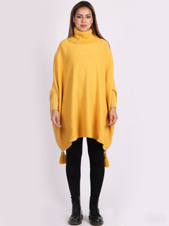 Plain Batwing Tessels Poncho Mustard