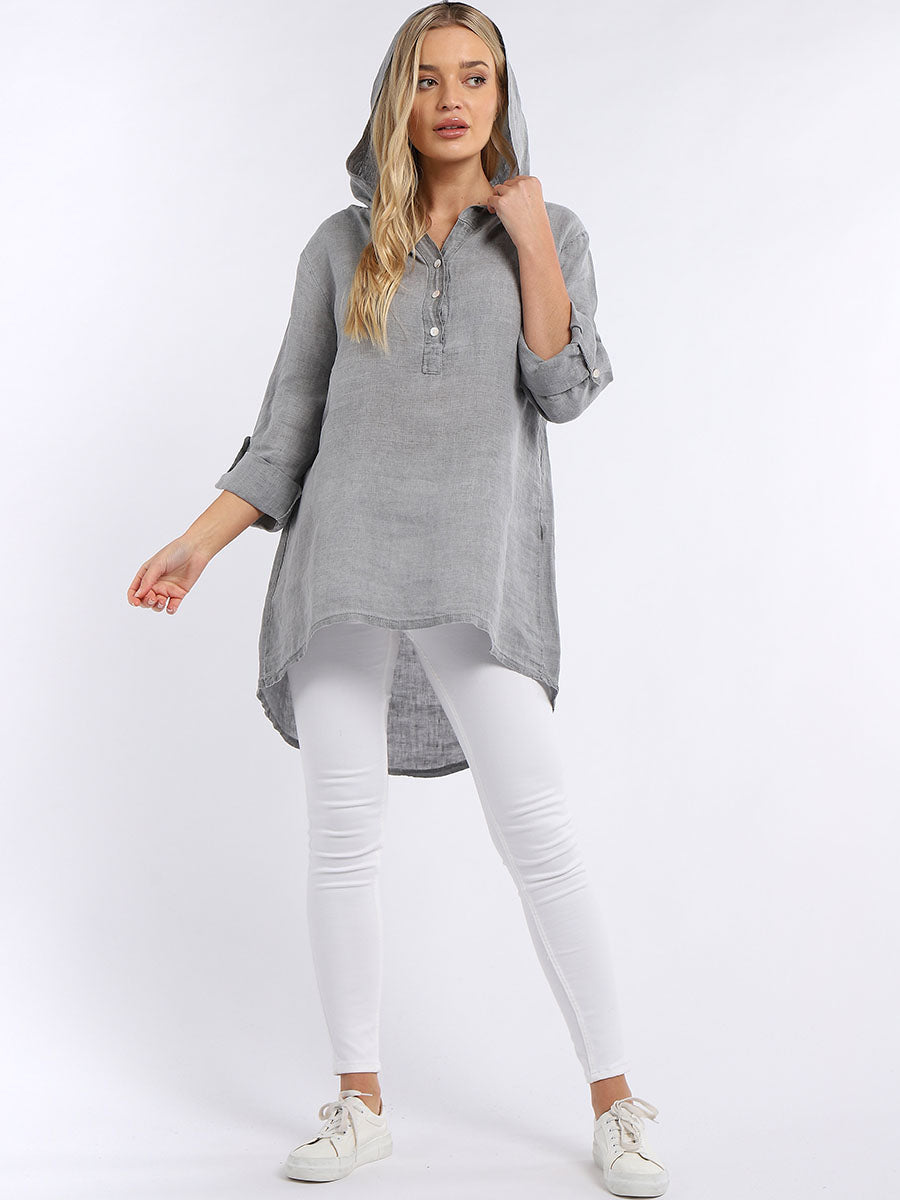  Linen Hooded Top Grey