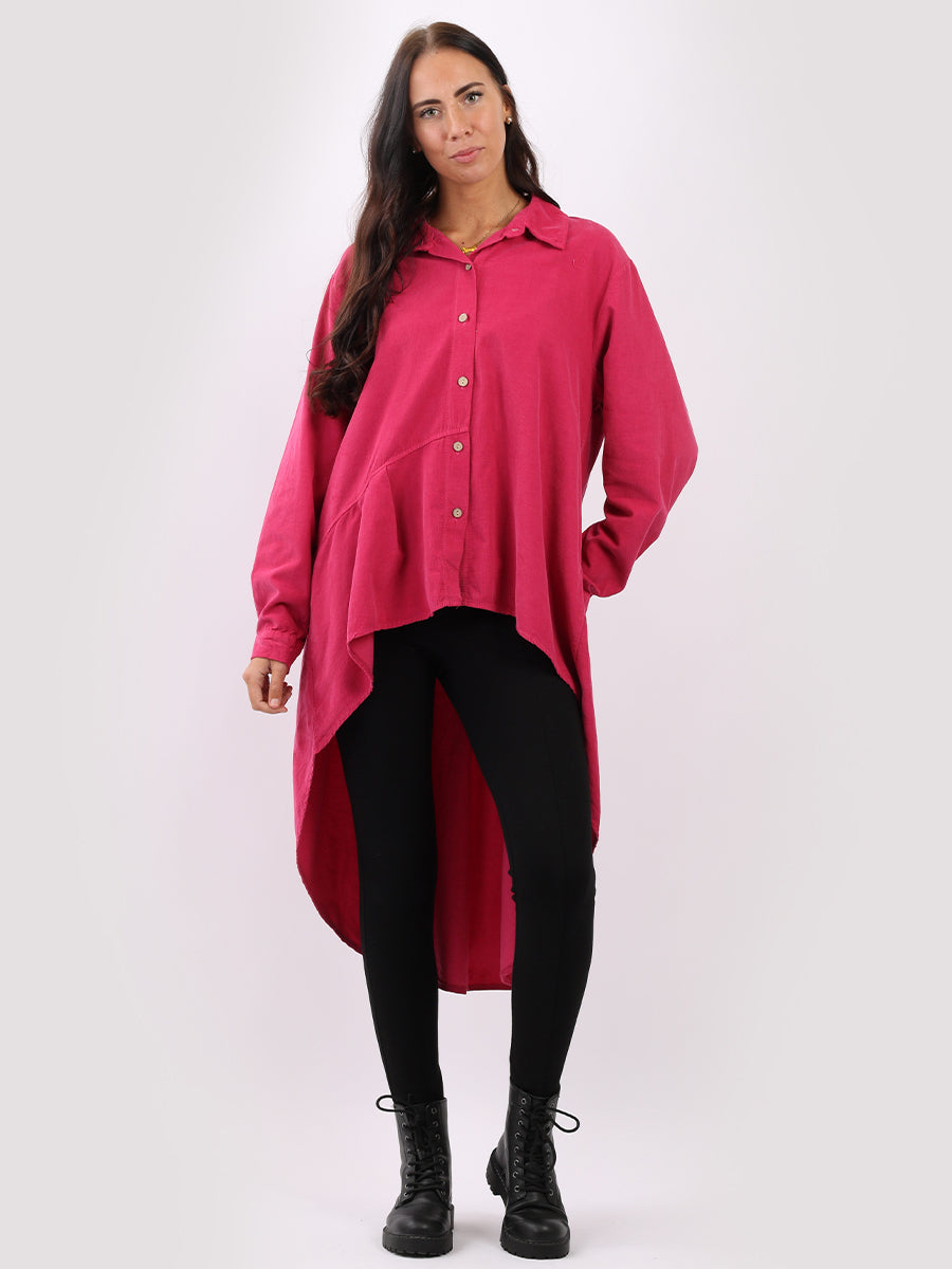Cotton Corduroy Shirt Dress Fuchsia