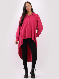 Cotton Corduroy Shirt Dress Fuchsia