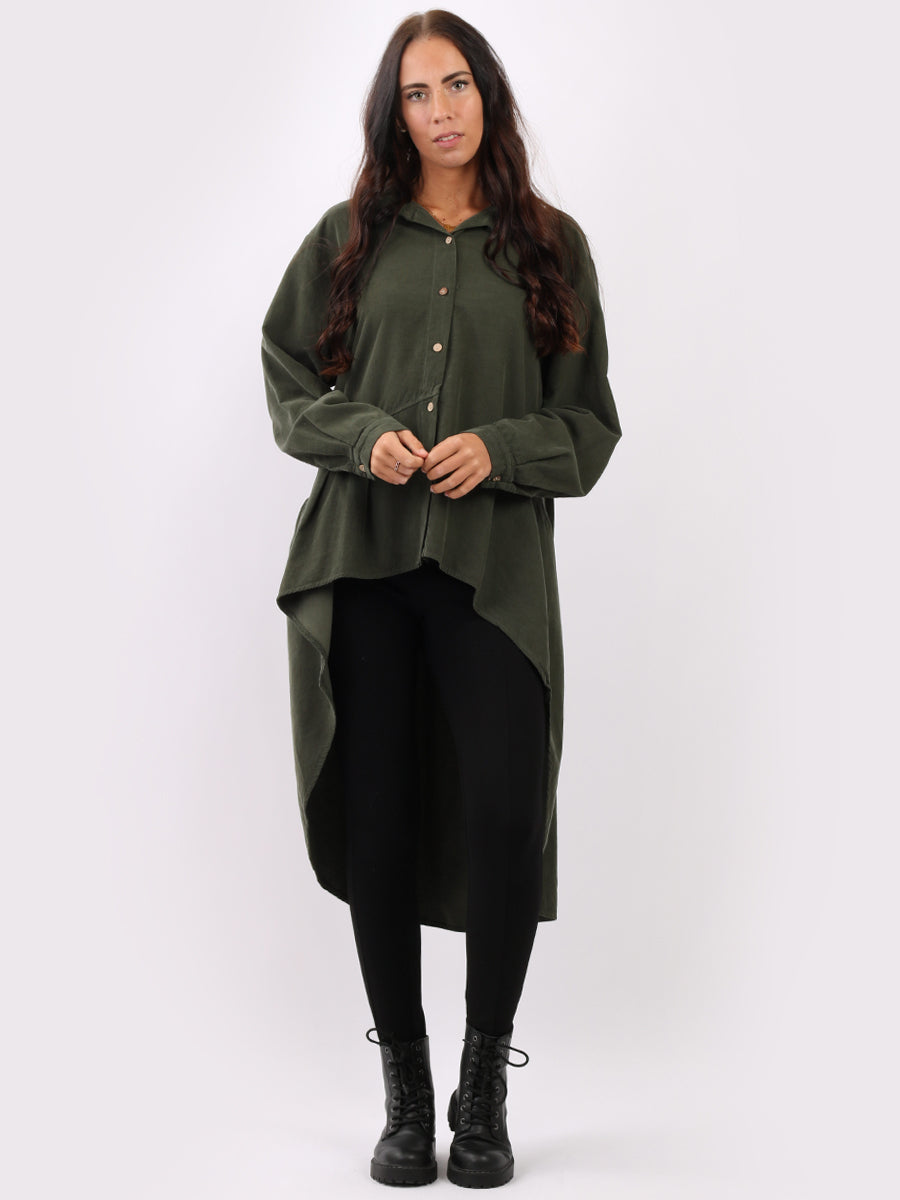 Cotton Corduroy Shirt Dress Khaki