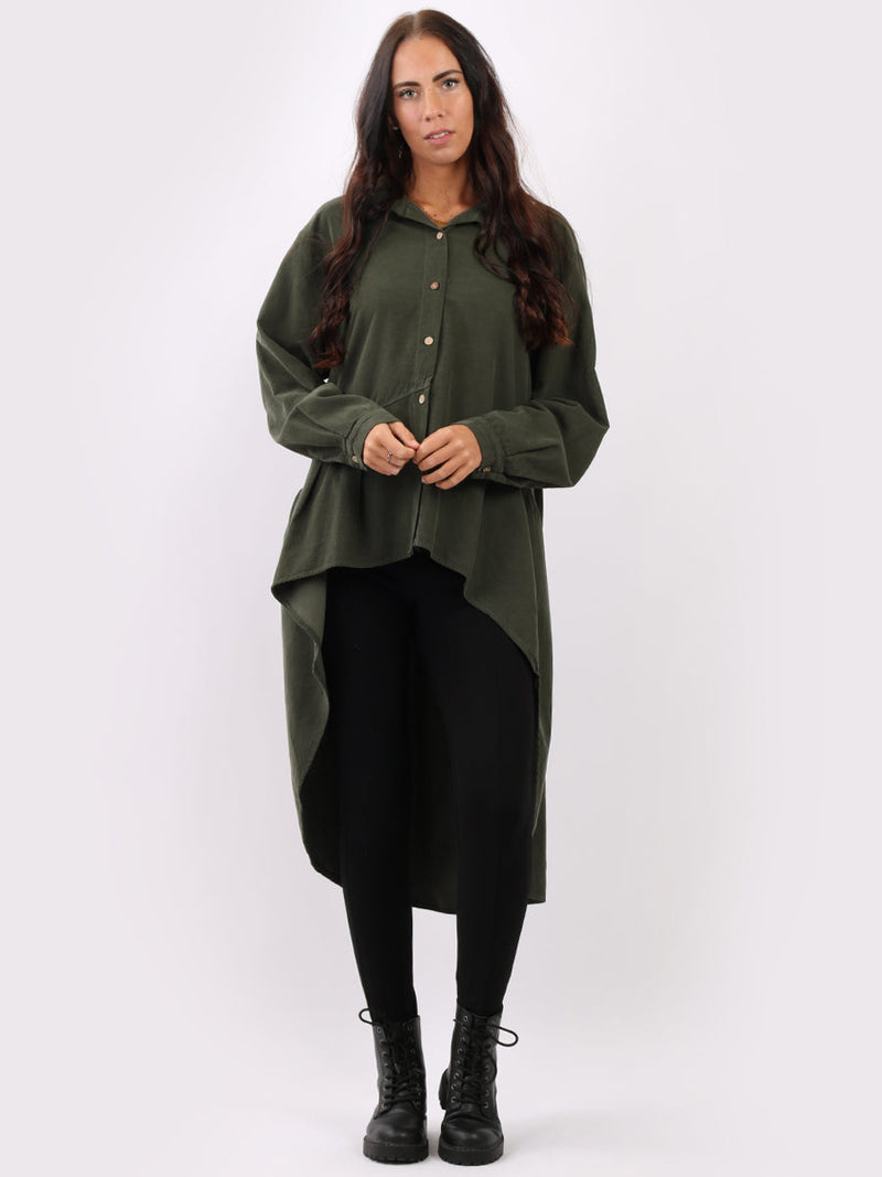 Cotton Corduroy Shirt Dress Khaki