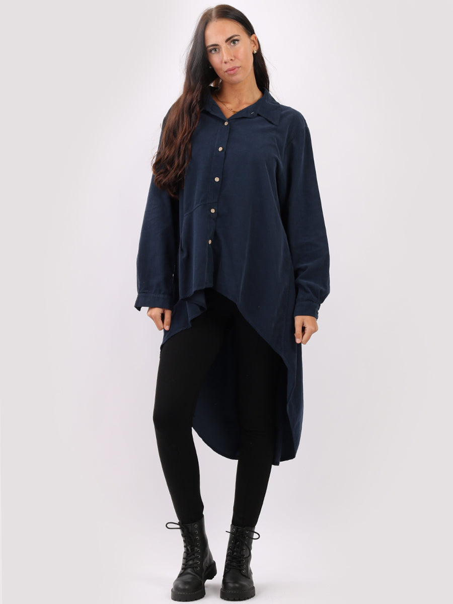 Cotton Corduroy Shirt Dress Navy