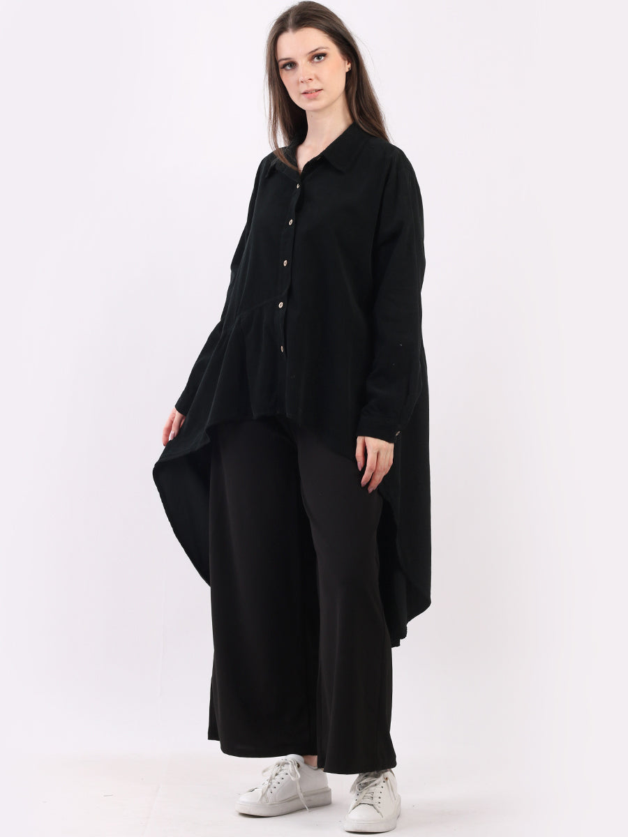 Cotton Corduroy Shirt Dress Black