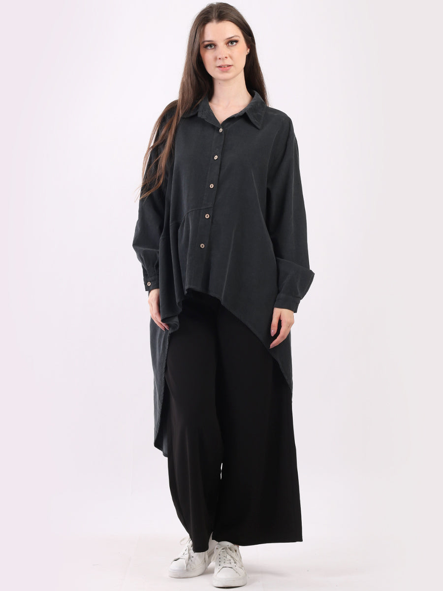 Cotton Corduroy Shirt Dress Charcoal