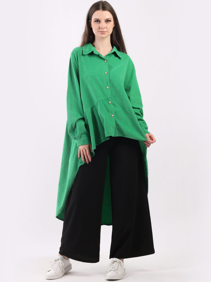 Cotton Corduroy Shirt Dress Green