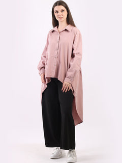 Cotton Corduroy Shirt Dress Pink