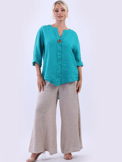 Linen Lagenlook Top Aqua