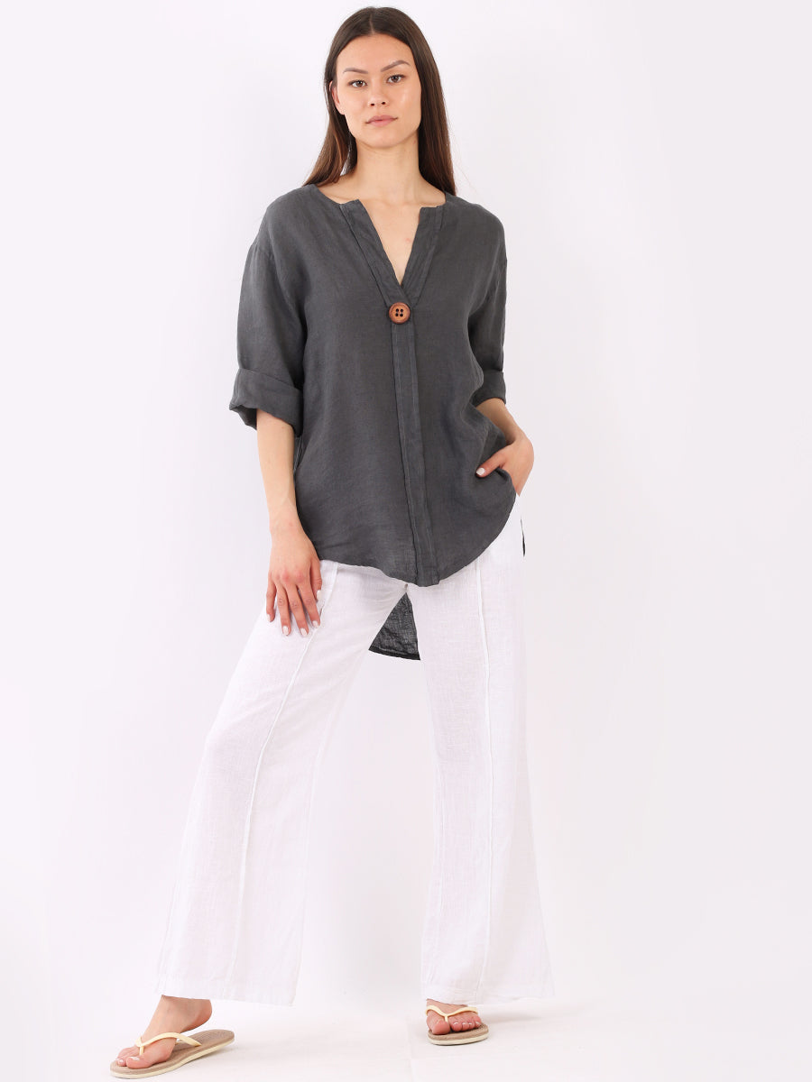 Linen Lagenlook Top Charcoal