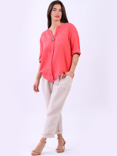 Linen Lagenlook Top Coral
