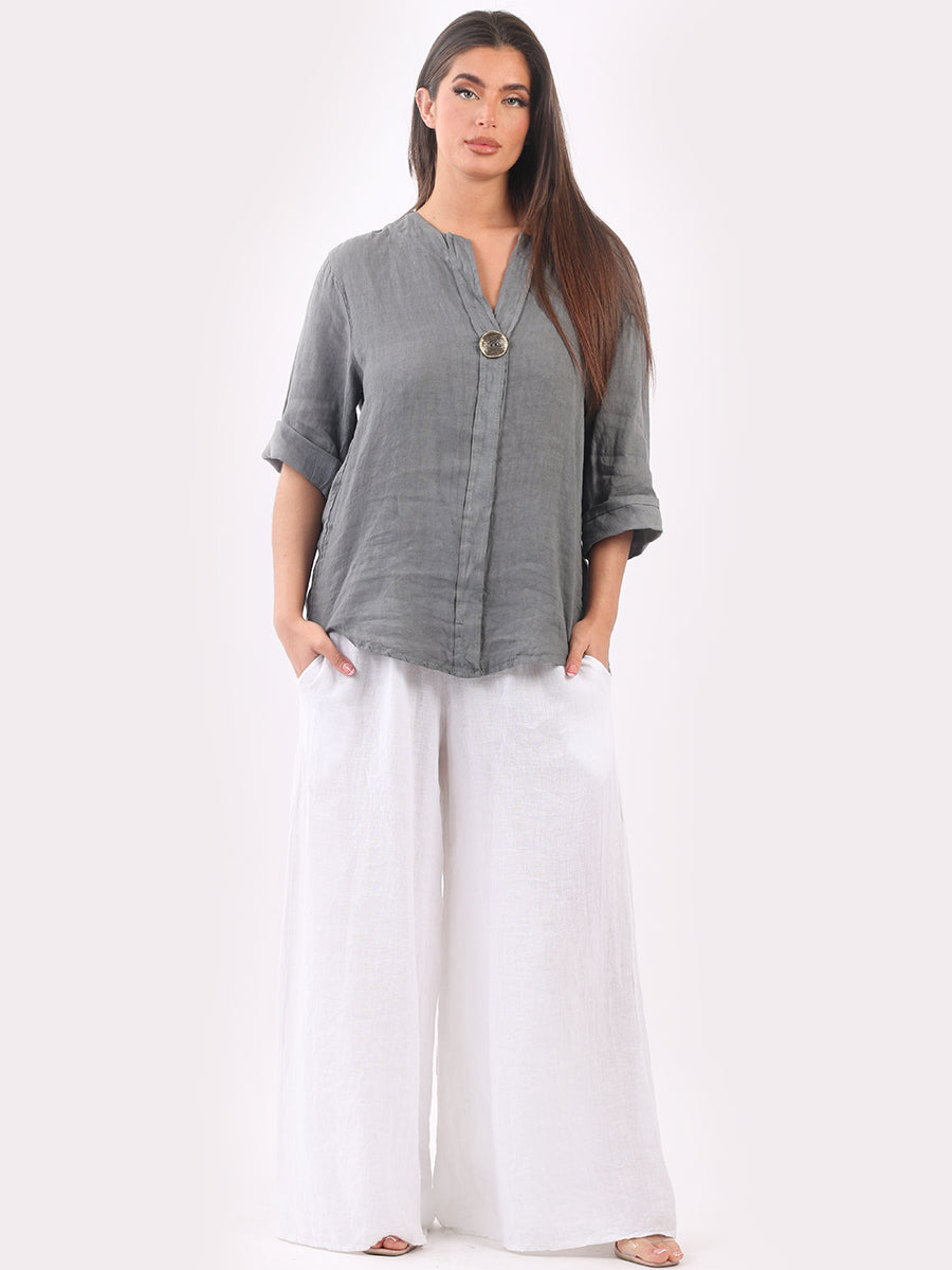 Linen Lagenlook Top Dark Grey