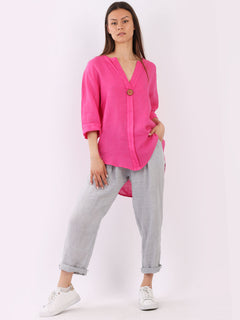 Linen Lagenlook Top Fuchsia