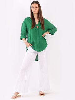 Linen Lagenlook Top Green