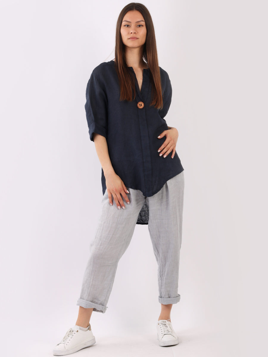Linen Lagenlook Top Navy