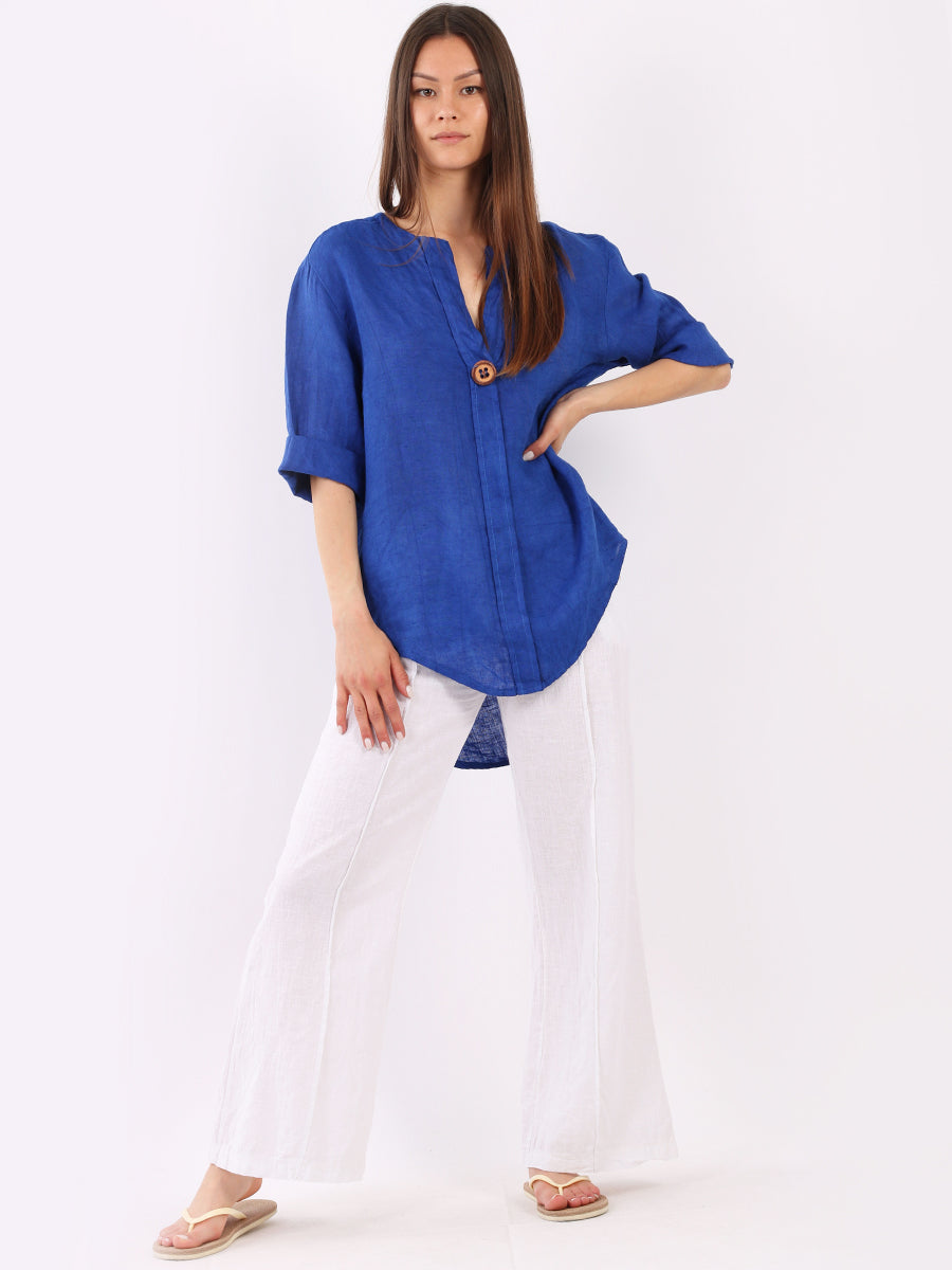 Linen Lagenlook Top Royal Blue