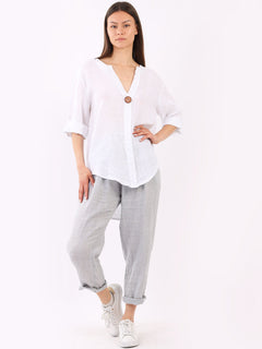 Linen Lagenlook Top White