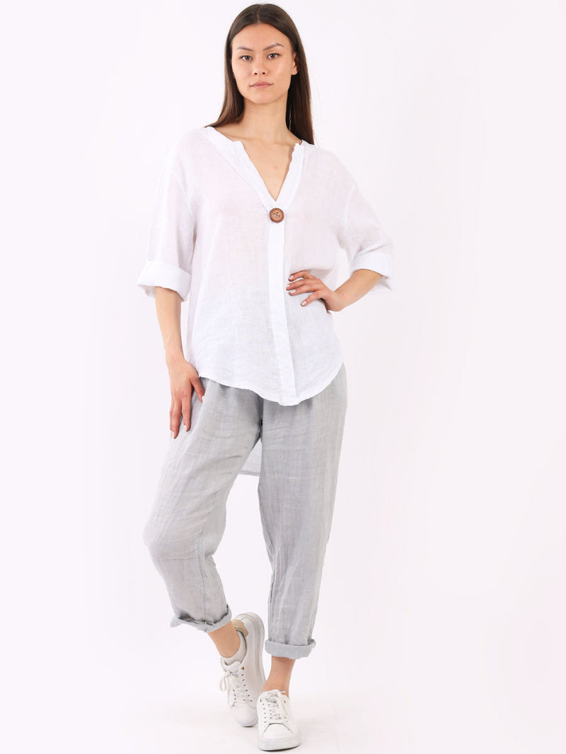 Linen Lagenlook Top White