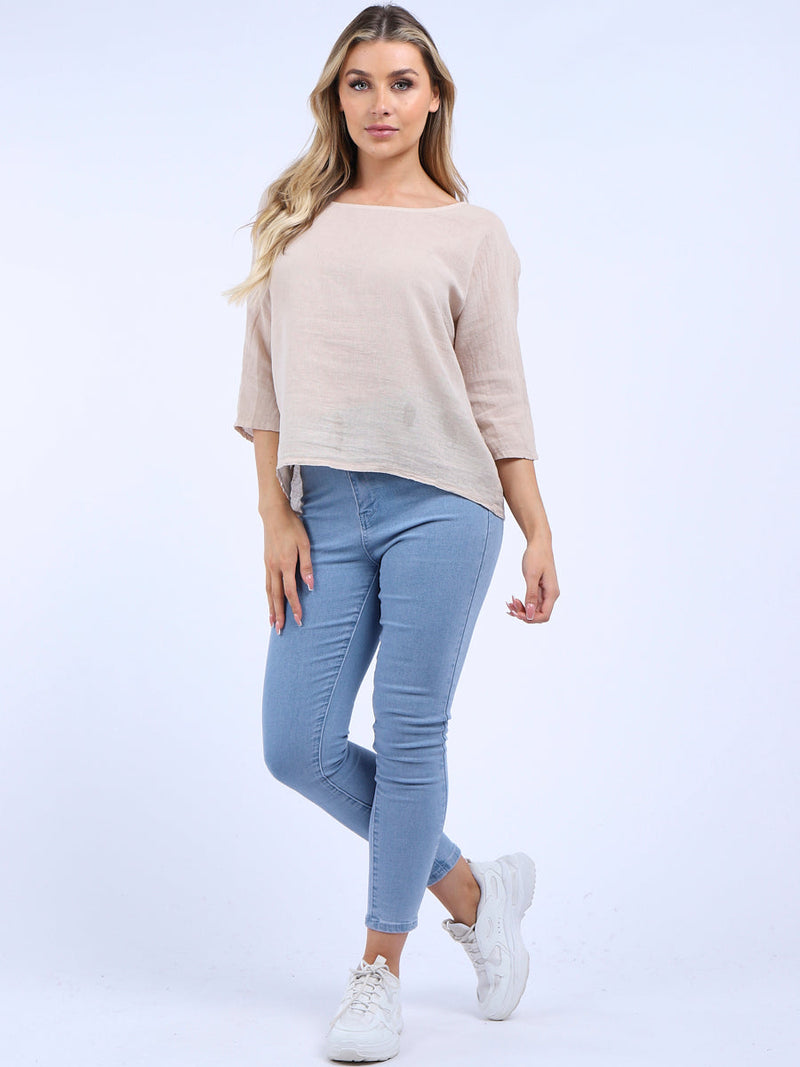 Plain Linen Crop Top Beige