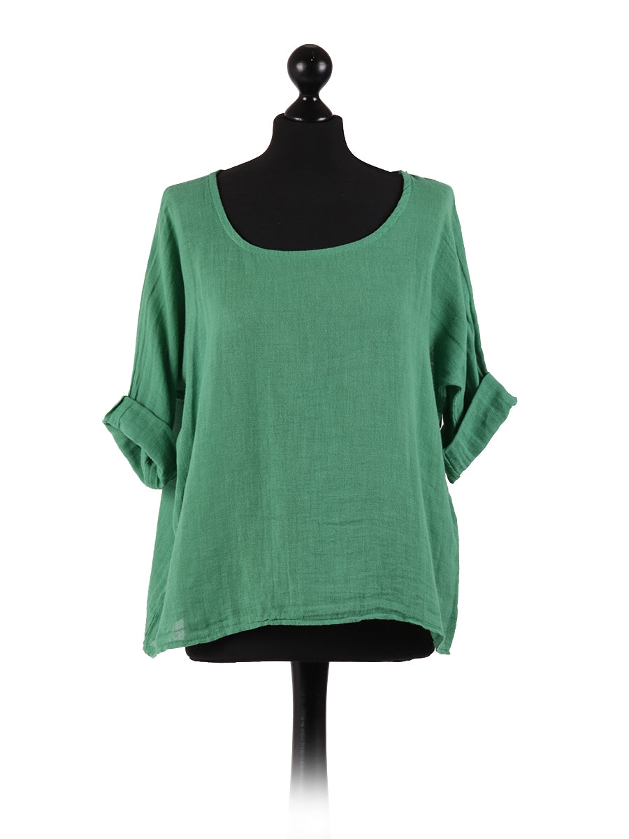 Plain Linen Crop Top Green