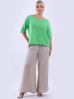 Plain Linen Crop Top Lime Green