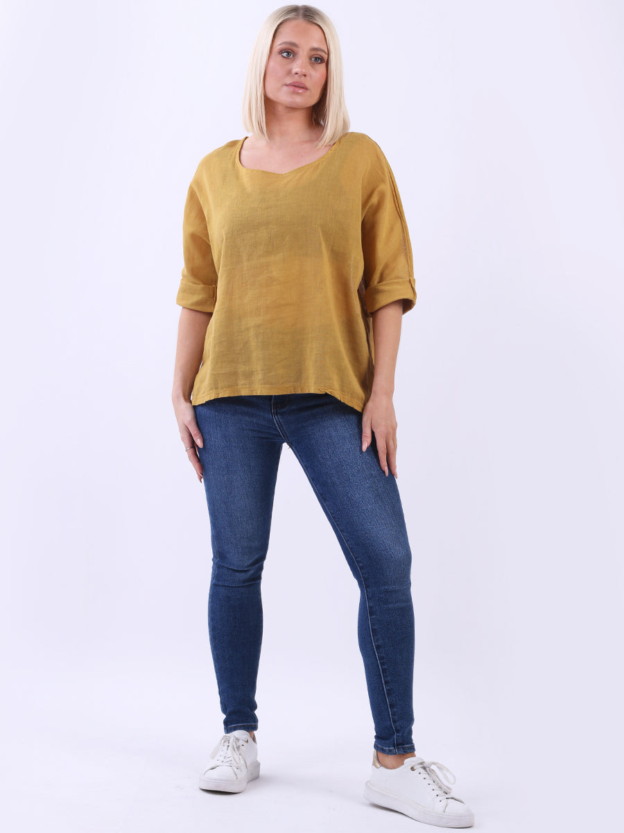 Plain Linen Crop Top Mustard