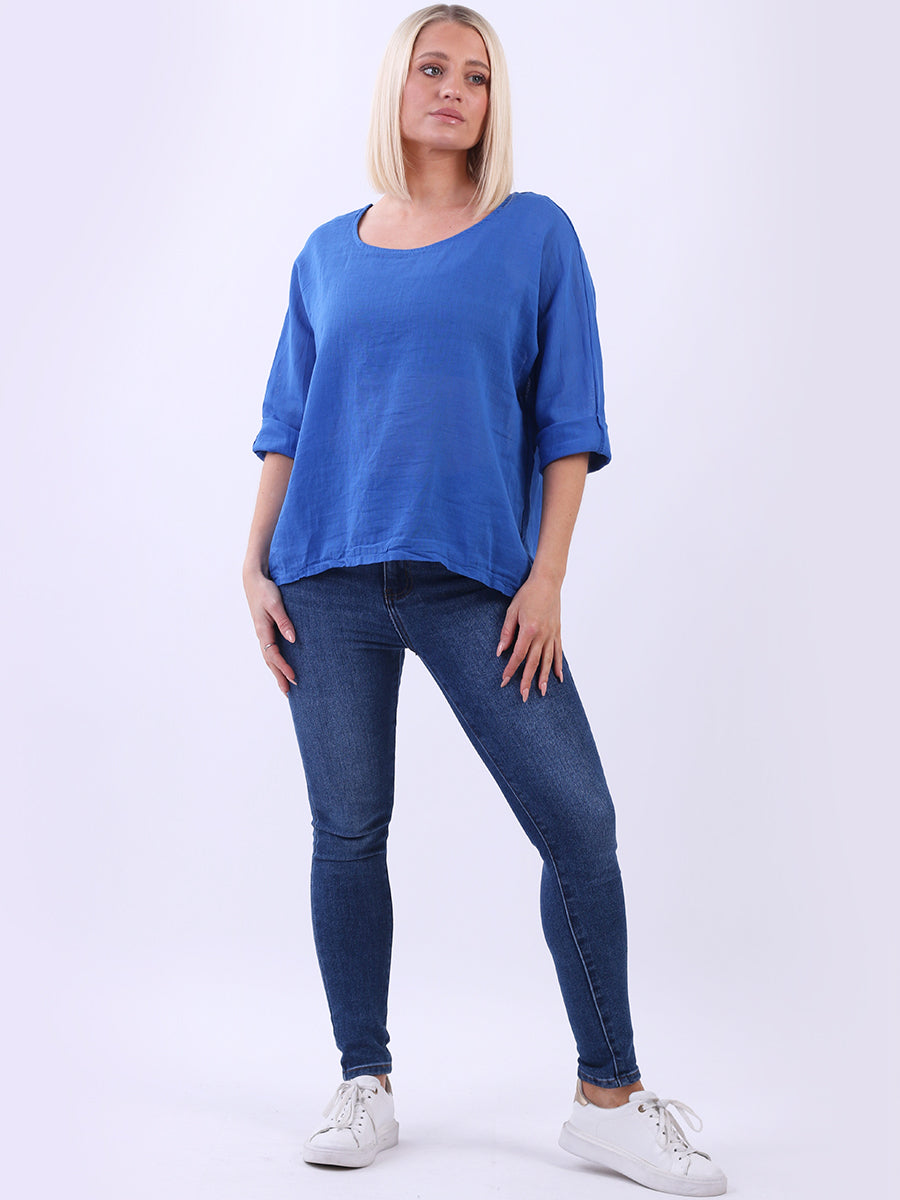 Plain Linen Crop Top Royal Blue