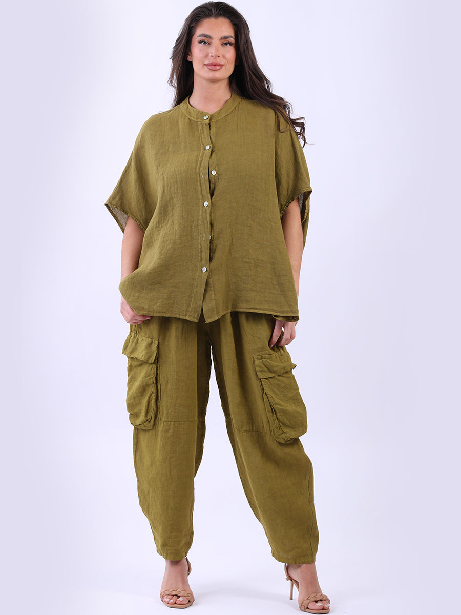 Plain Linen Baggy Top Olive