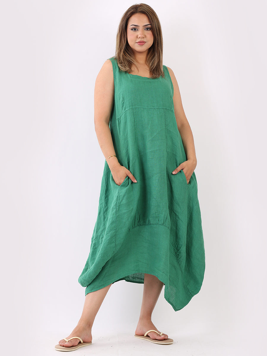 Plain Linen Tank Dress Green