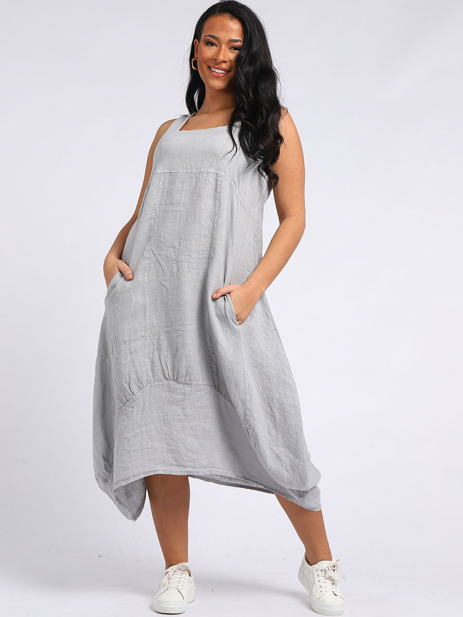 Plain Linen Tank Dress Grey