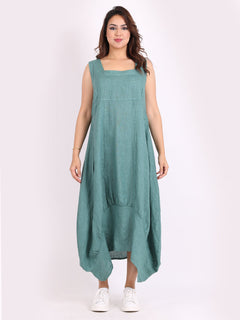 Plain Linen Tank Dress Ocean Blue
