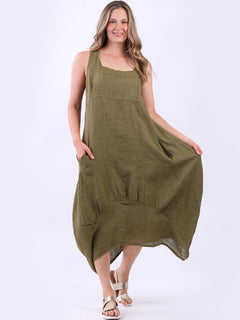 Plain Linen Tank Dress Olive 