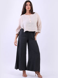 Plain Linen Hi-Lo Top Beige