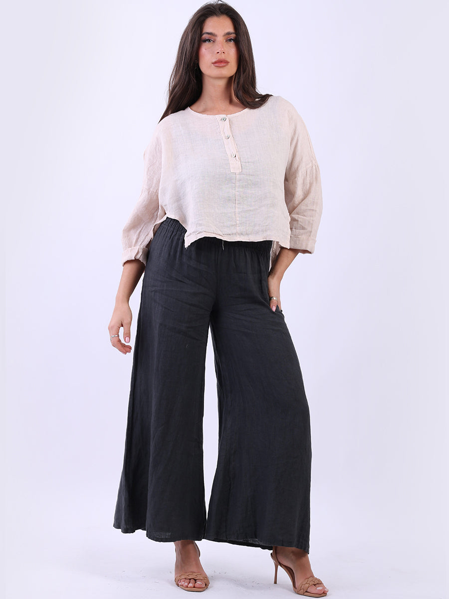 Plain Linen Hi-Lo Top Beige