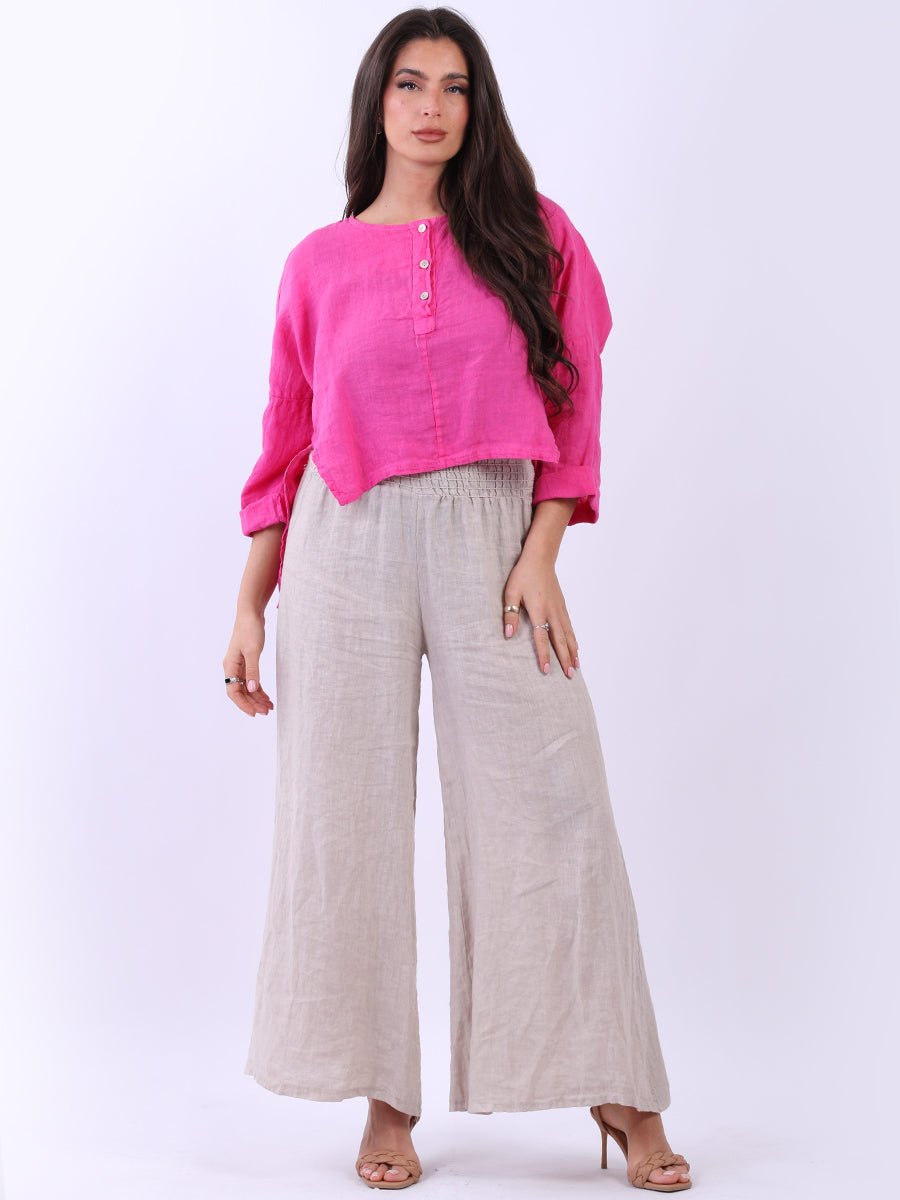 Plain Linen Hi-Lo Top Fuchsia