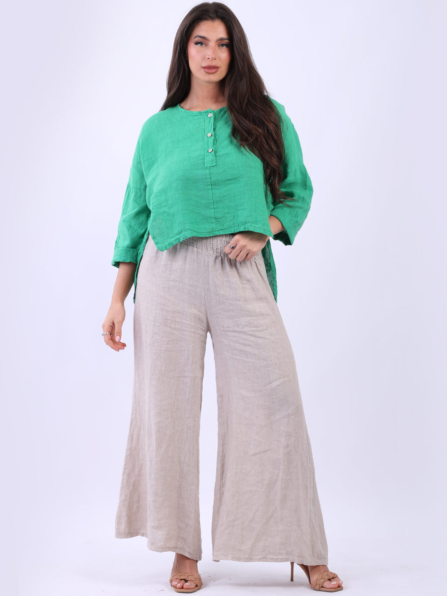 Plain Linen Hi-Lo Top Green