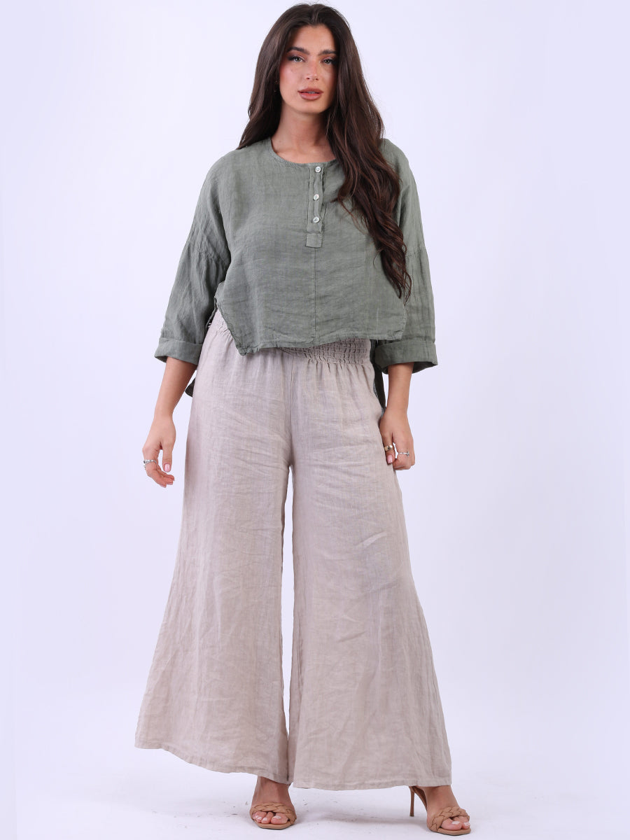Plain Linen Hi-Lo Top Khaki