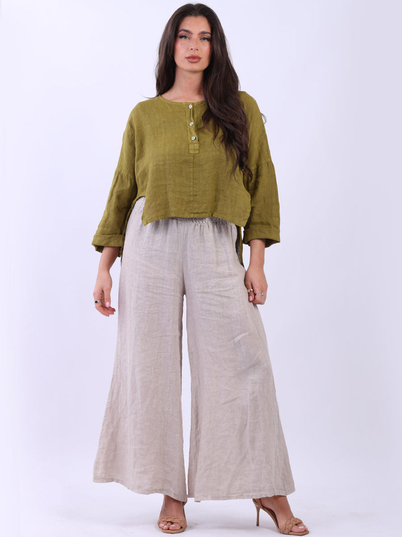 Plain Linen Hi-Lo Top Olive