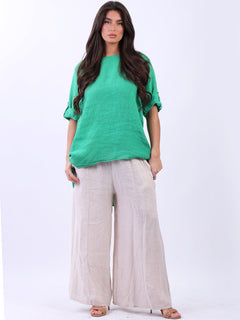 Plain Linen High Low Top Green