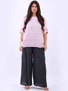 Plain Linen High Low Top Pink