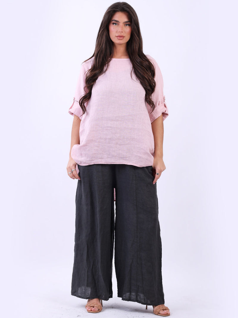 Plain Linen High Low Top Pink