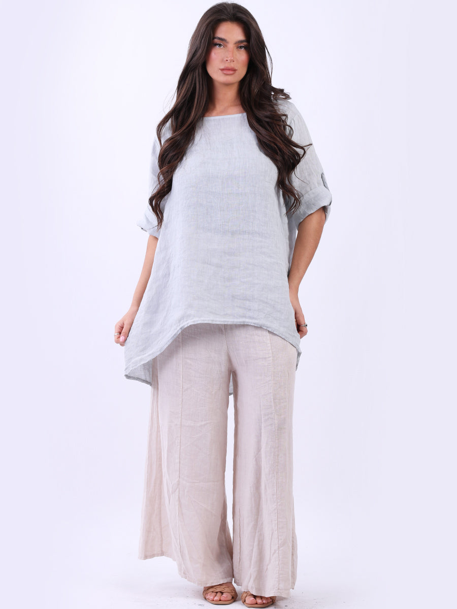 Plain Linen High Low Top Silver