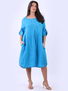 Linen Plus Size Dress Azure
