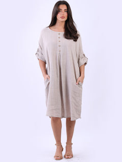 Linen Plus Size Dress Beige