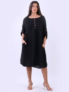 Linen Plus Size Dress Black
