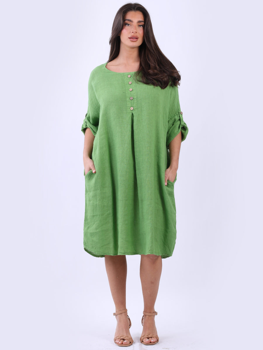 Linen Plus Size Dress Lime Green