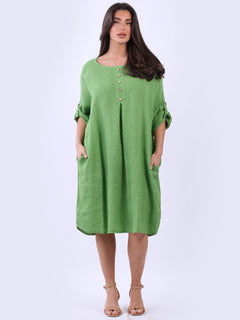 Linen Plus Size Dress Lime Green